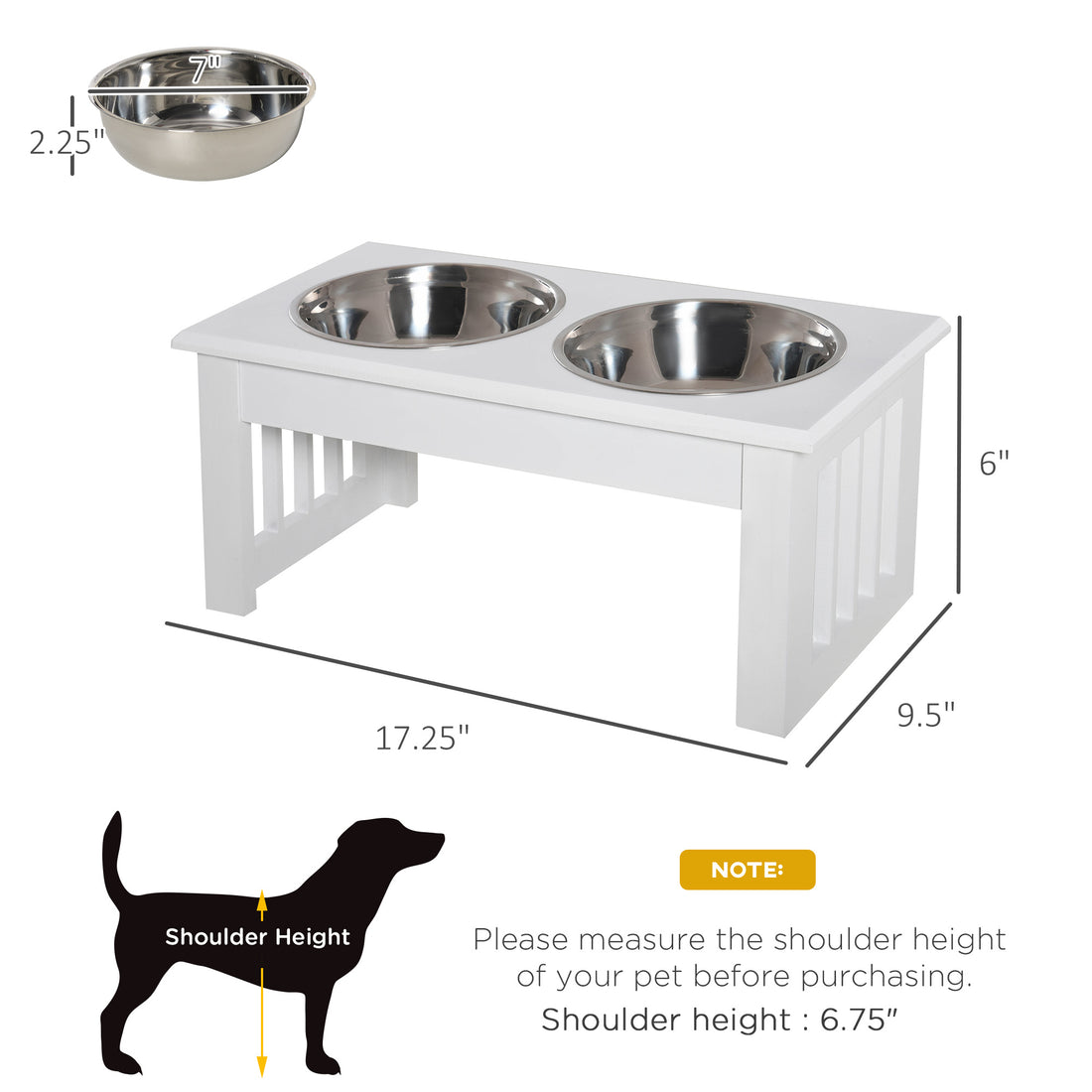 Elevated Dog Feeding Station Stainless Steel Bowls with Wooden Frame