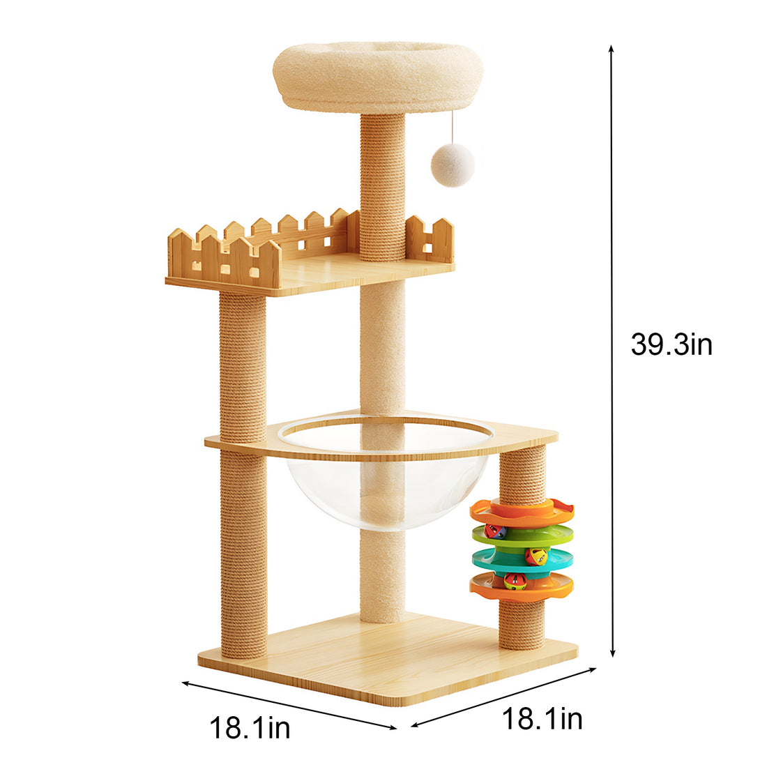 39" Modern Indoor Cat Tower Wood Tree with Scratching Posts & Hammock