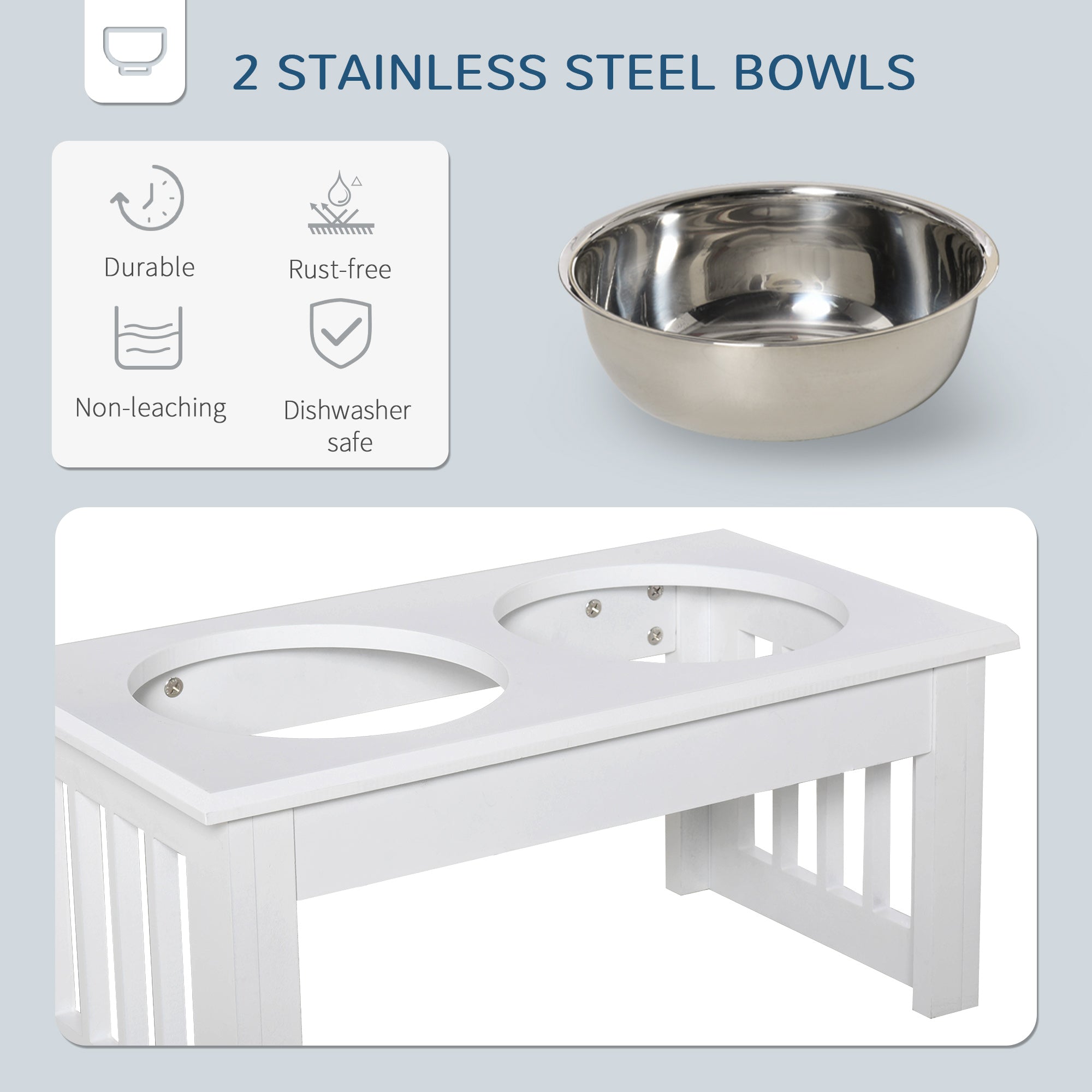 Elevated Dog Feeding Station Stainless Steel Bowls with Wooden Frame