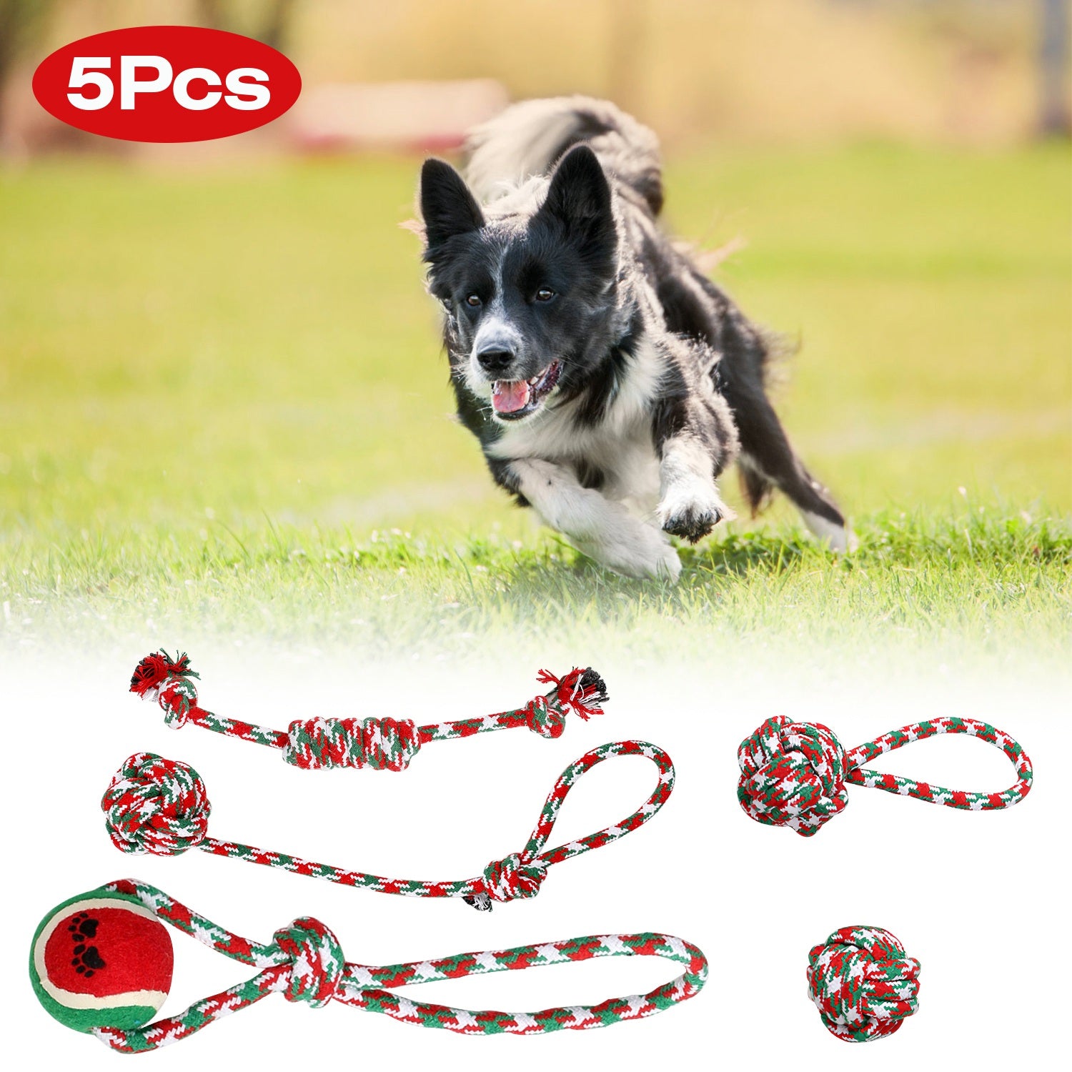 5-Piece Christmas Dog Rope Chew Toy Set Interactive Training & Teething