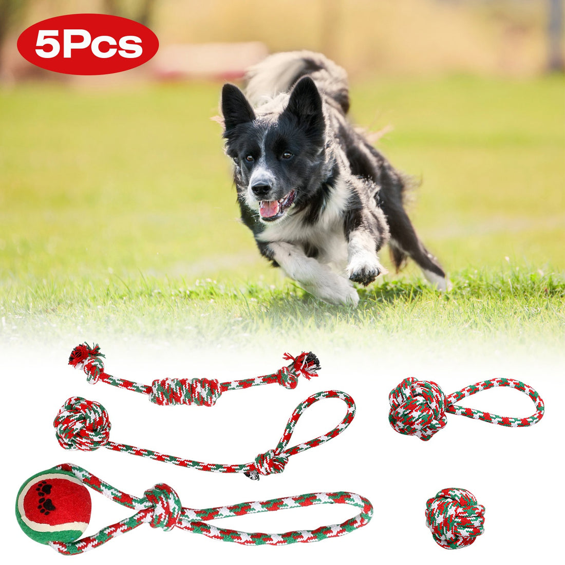 5-Piece Christmas Dog Rope Chew Toy Set Interactive Training & Teething
