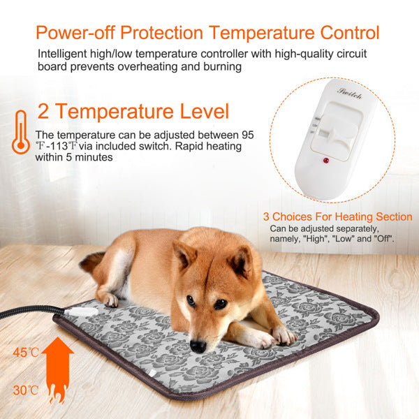 Pet Heating Pad Waterproof Adjustable Warm Blanket with Anti-Bite Steel Rope