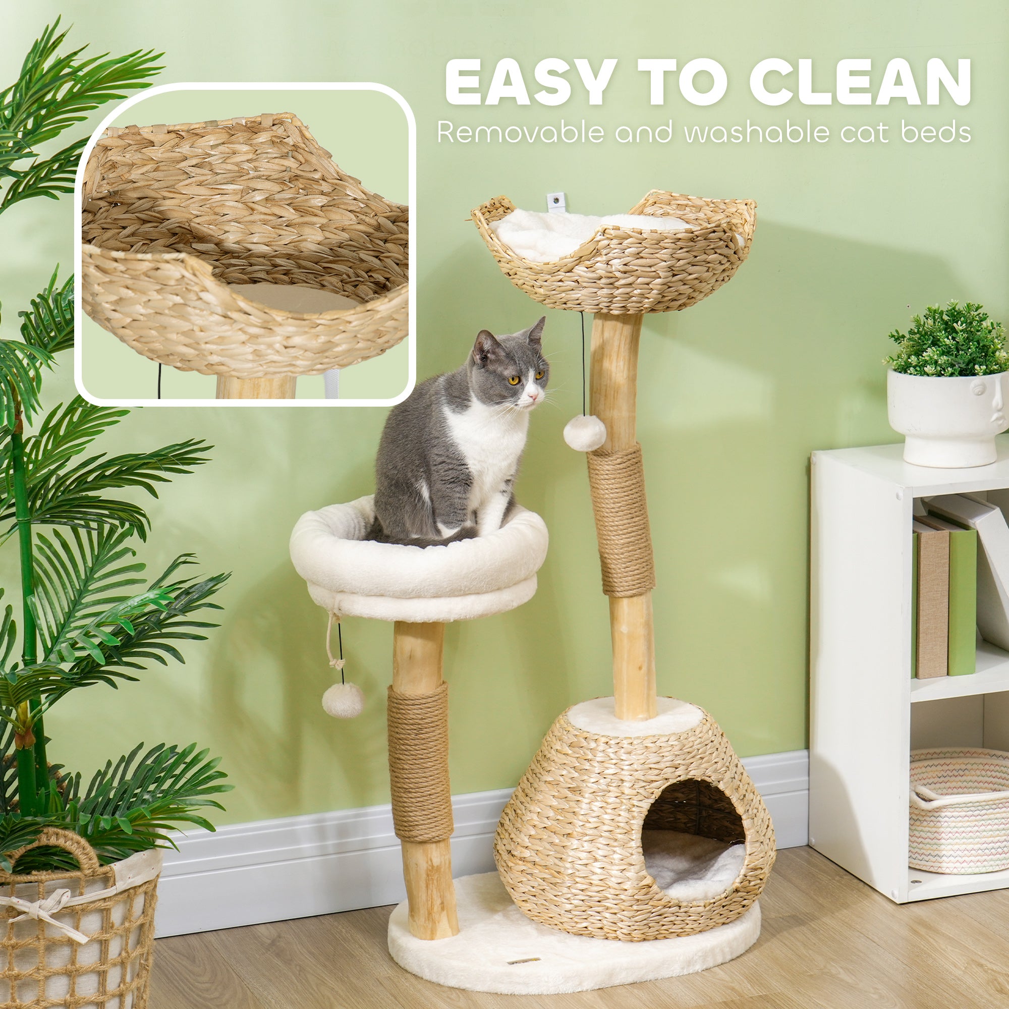 41" Indoor Cat Tree Wooden Scratching Posts, Condo, Beds & Toys