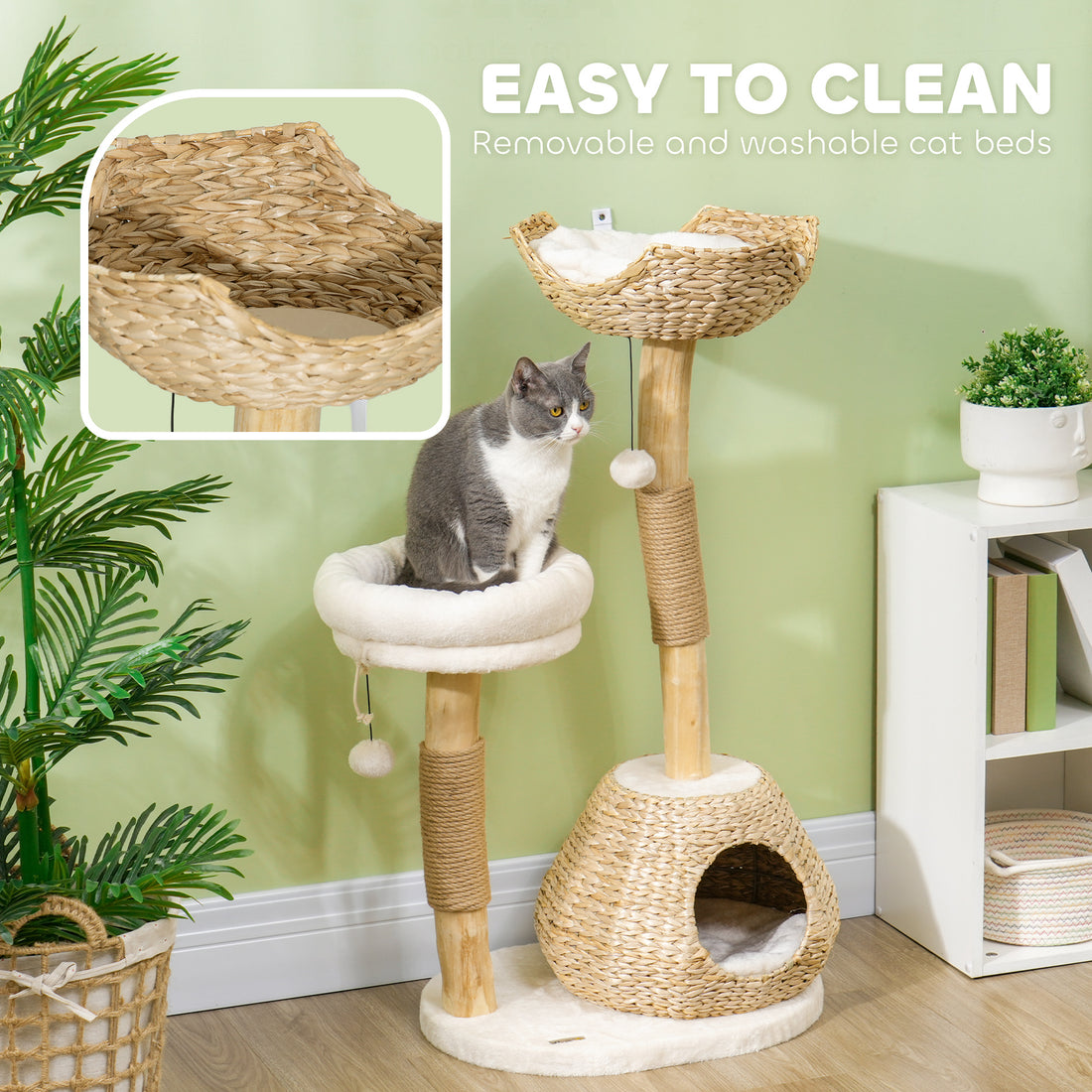 41" Indoor Cat Tree Wooden Scratching Posts, Condo, Beds & Toys