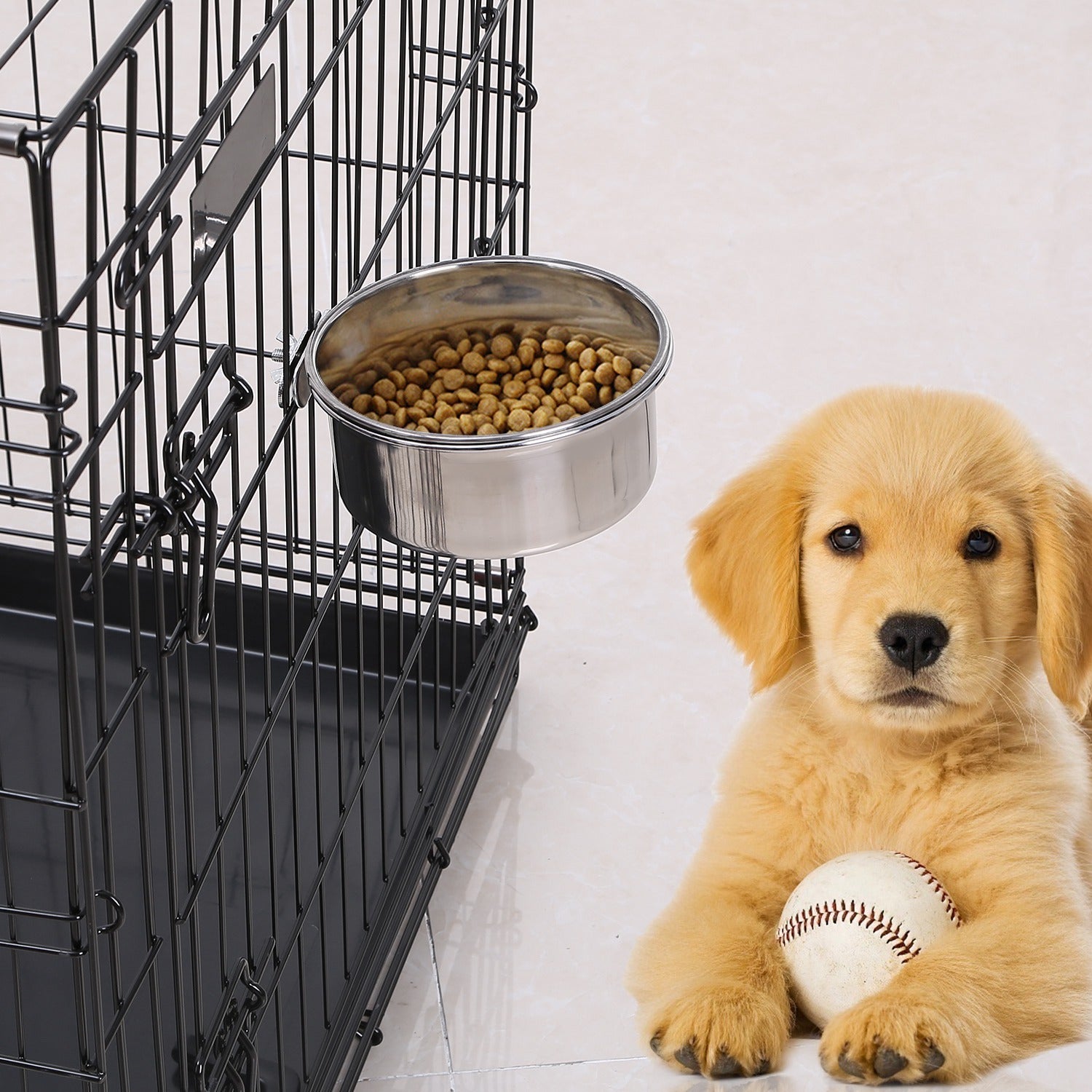 Stainless Steel Hanging Dog Bowl with Clamp Medium Size