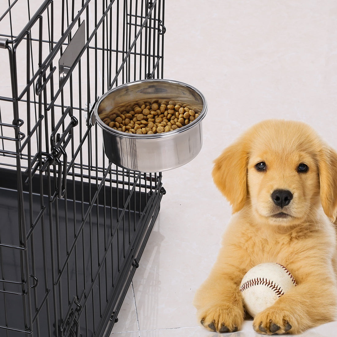 Stainless Steel Hanging Dog Bowl with Clamp Medium Size