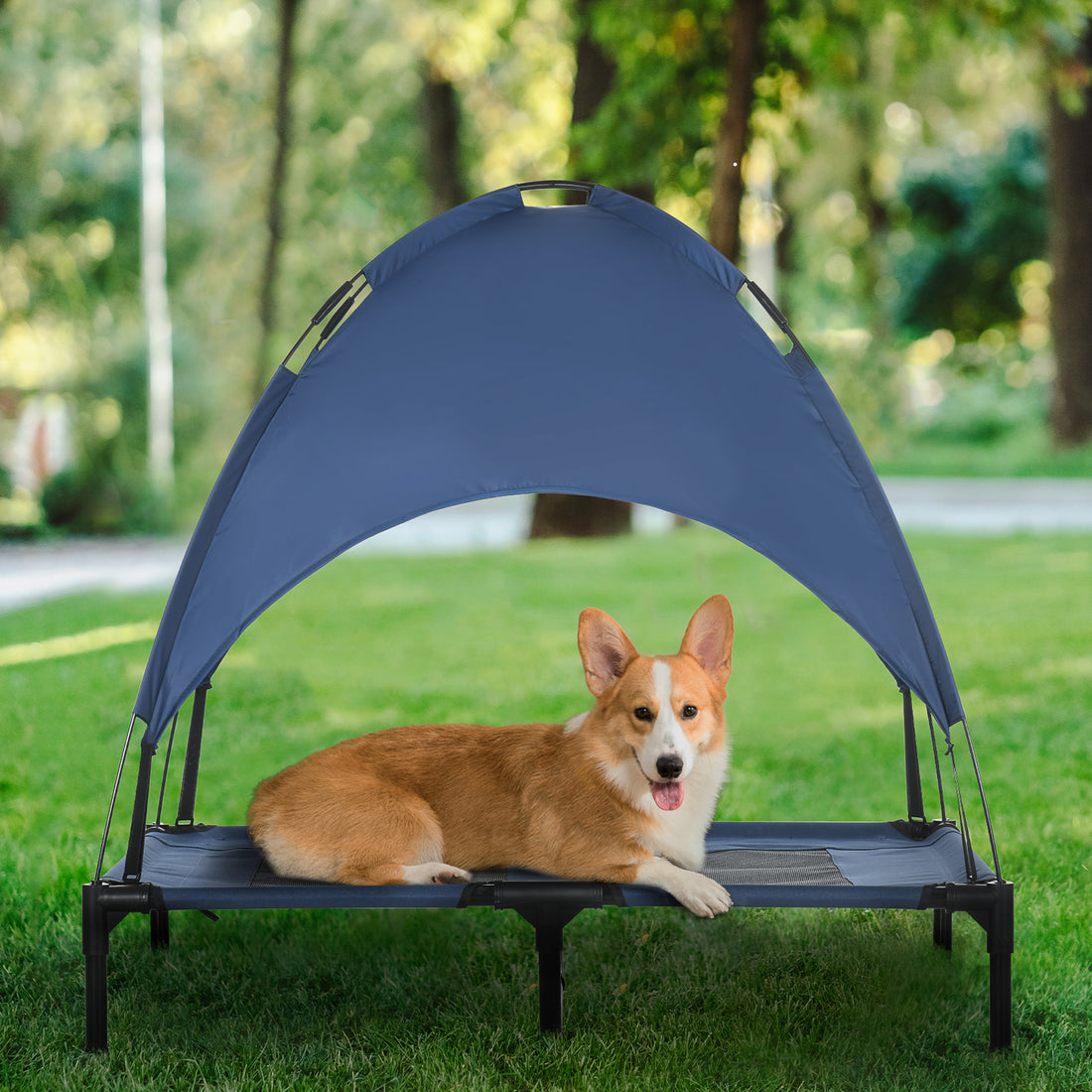 36" Elevated Dog Cot Bed with UV Protection Canopy Shade