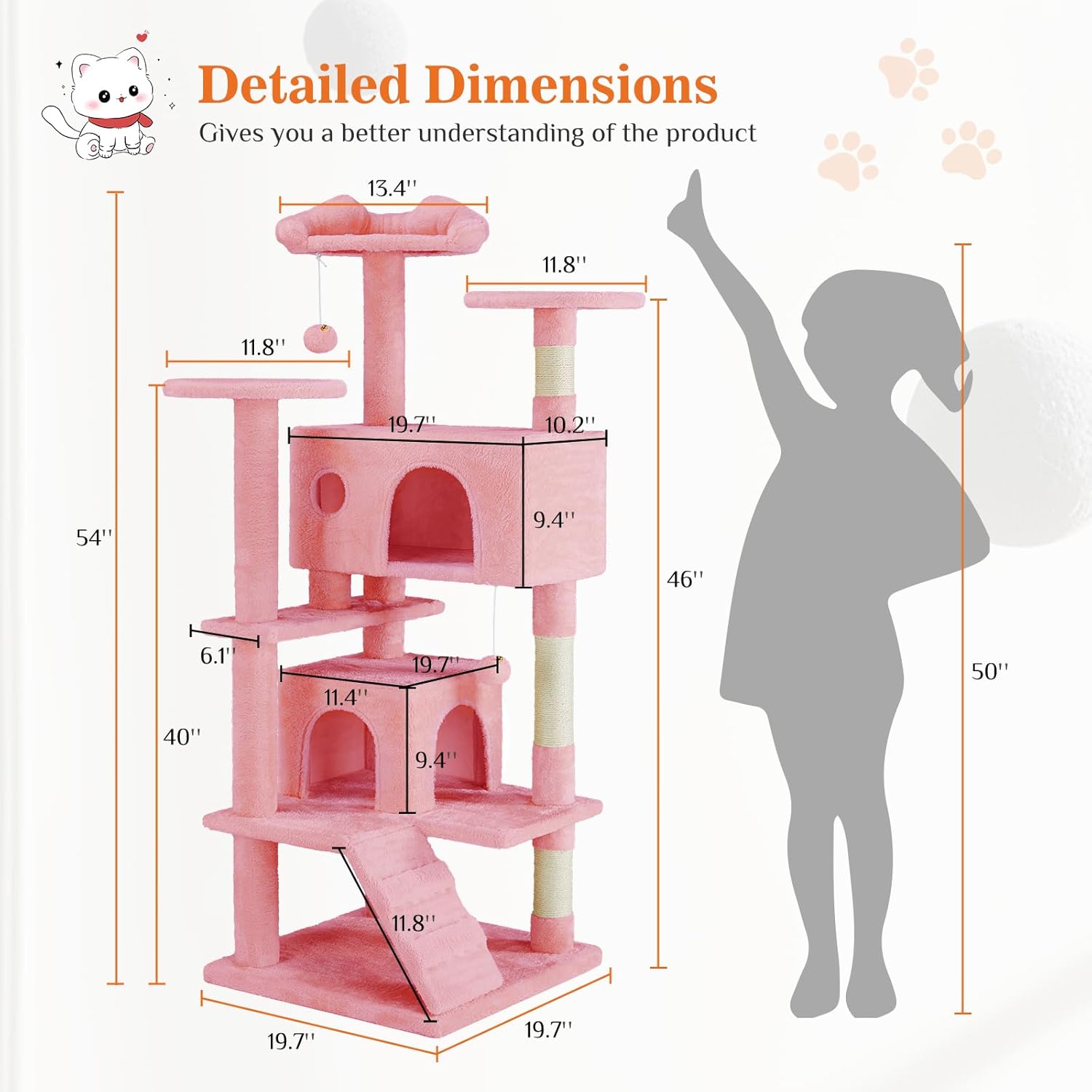 54" Multi-Level Cat Tree Tower Sisal Posts, Ladder & Plush Toys