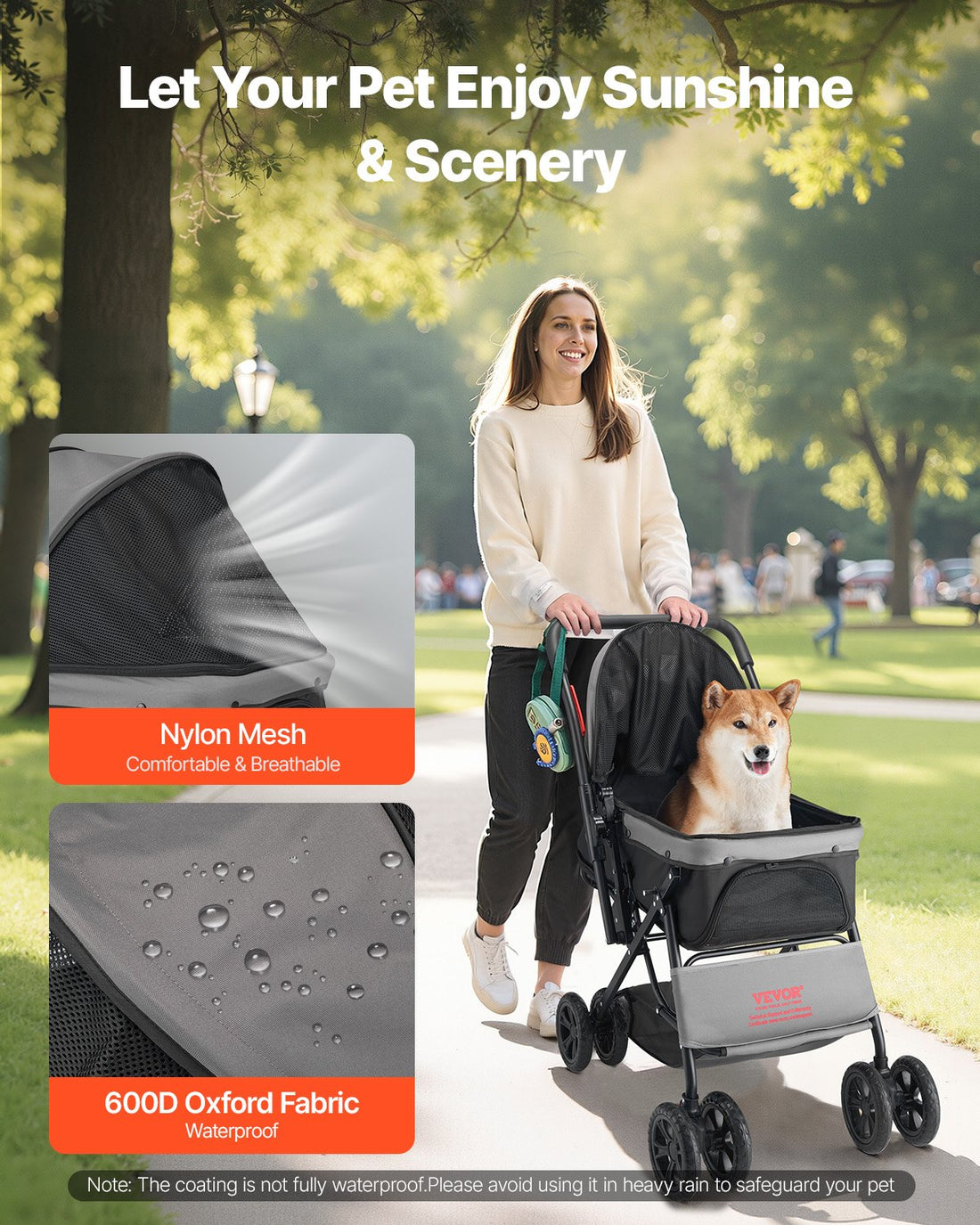 Foldable 4-Wheel Pet Stroller Reversible Handle, Supports Up to 44 lbs