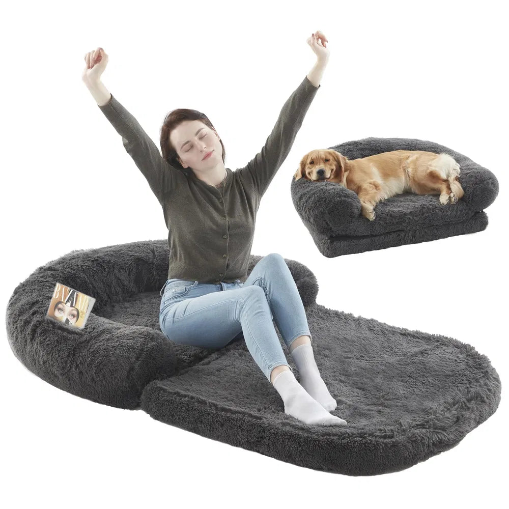 71" Human Dog Bed Foldable Plush Orthopedic Bed for People & Pets