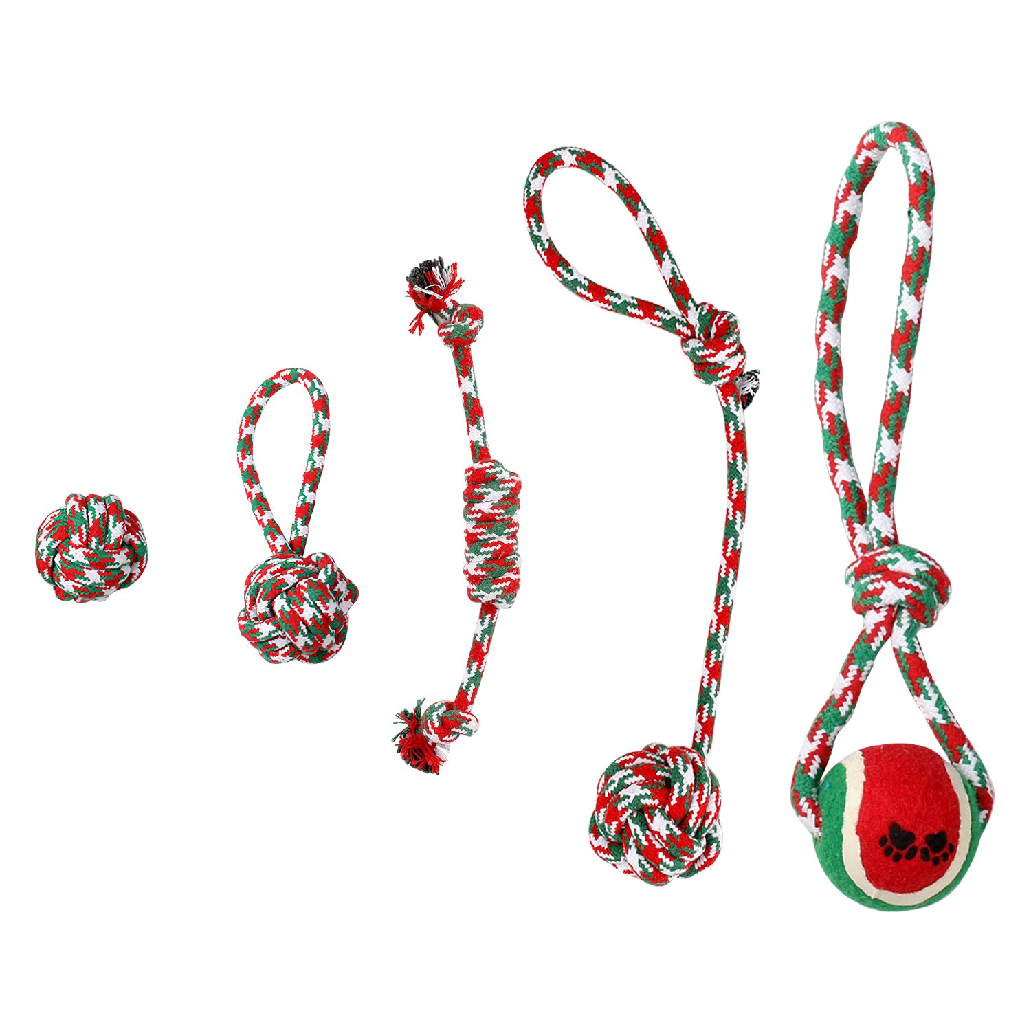 5-Piece Christmas Dog Rope Chew Toy Set Interactive Training & Teething