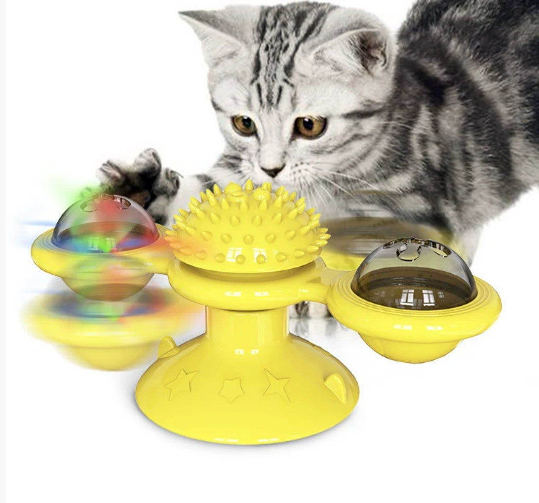 Interactive Cat Entertainment Set Rotating Disk, Feather & Windmill Toys
