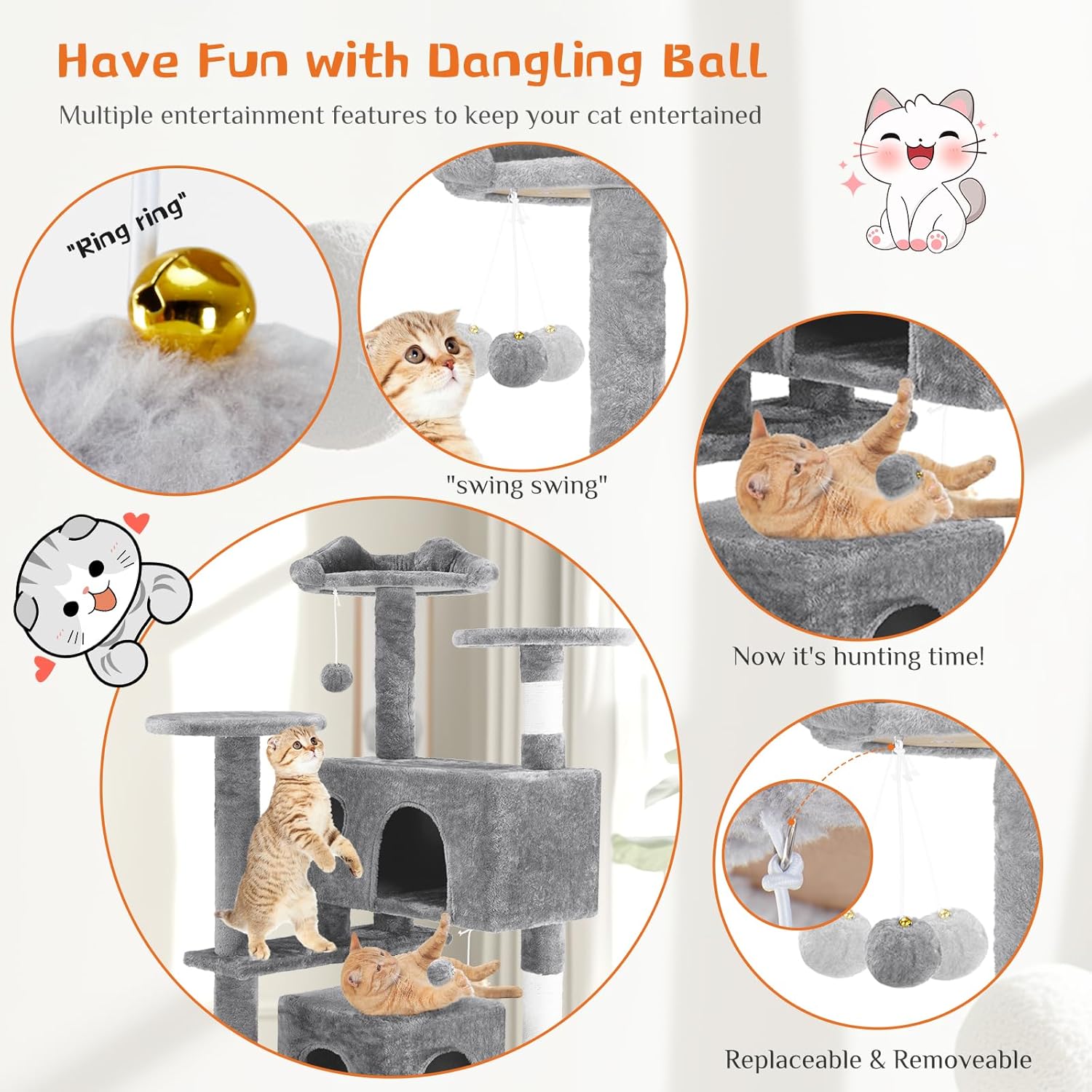 54" Multi-Level Cat Tree Tower Sisal Posts, Ladder & Plush Toys