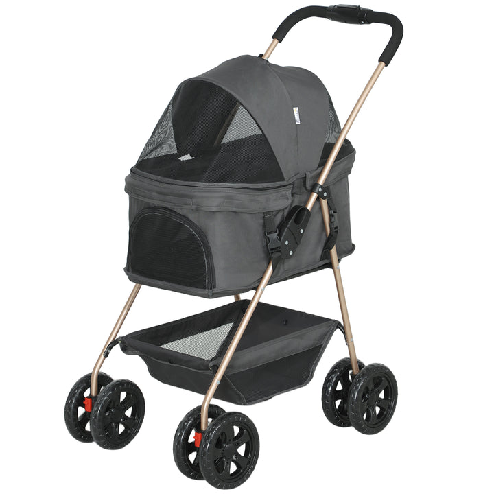 3-in-1 Gray Pet Stroller with Detachable Carrier & Storage