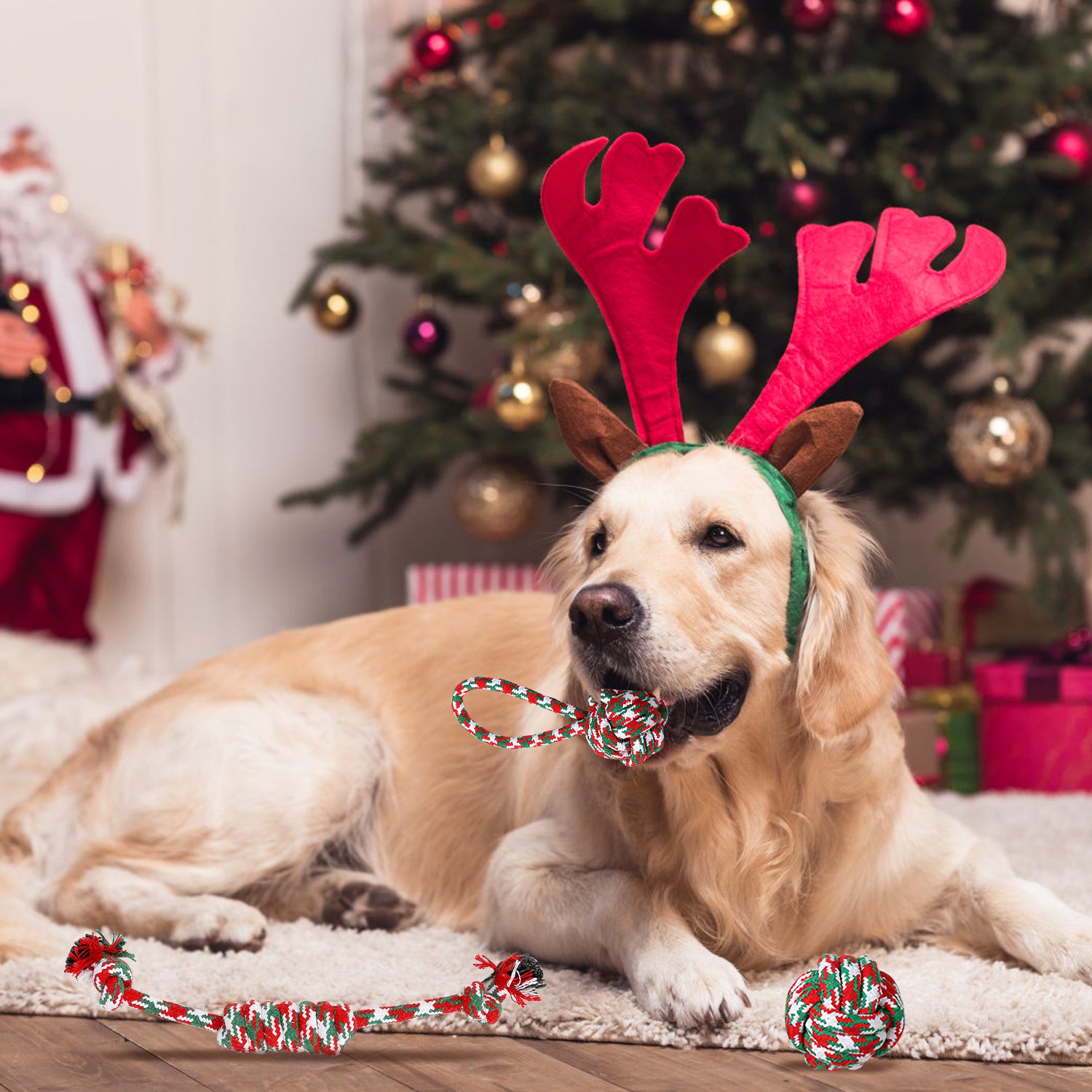 5-Piece Christmas Dog Rope Chew Toy Set Interactive Training & Teething