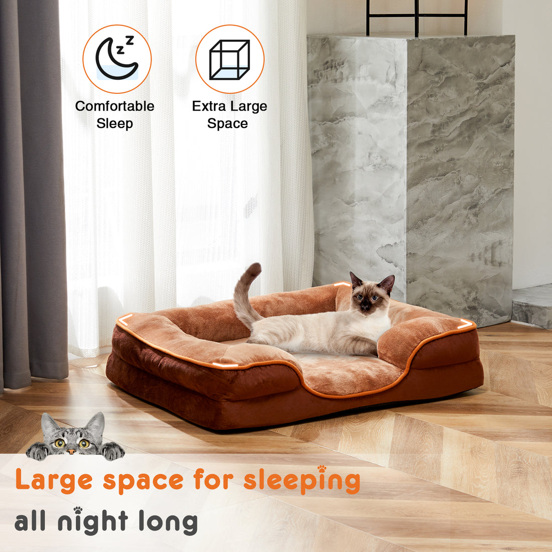 Memory Foam Pet Bed Washable Cover, Non-Slip Base for Small Dogs & Cats