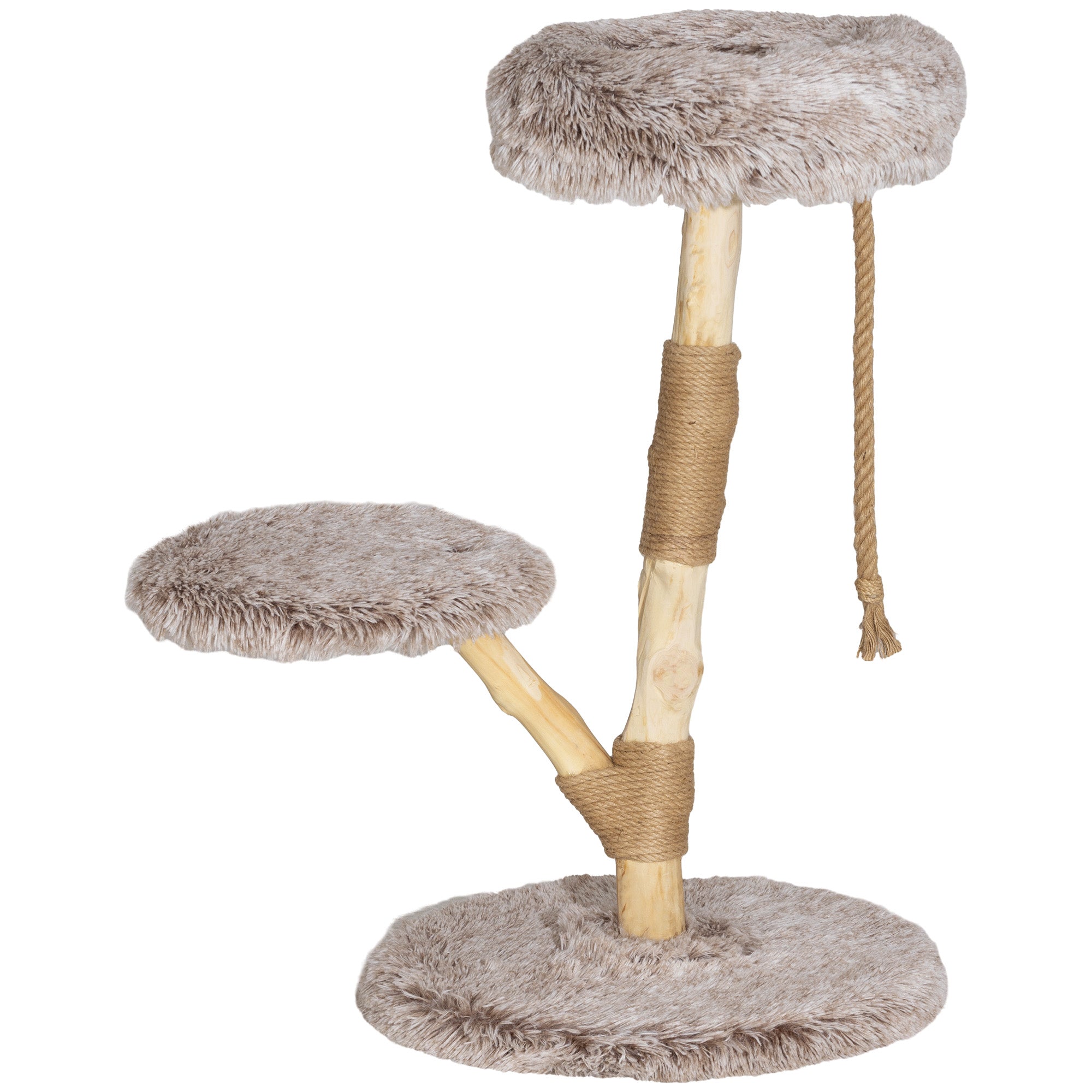 35" Modern Indoor Cat Tree Wooden Scratching Posts, Bed & Rope Toy