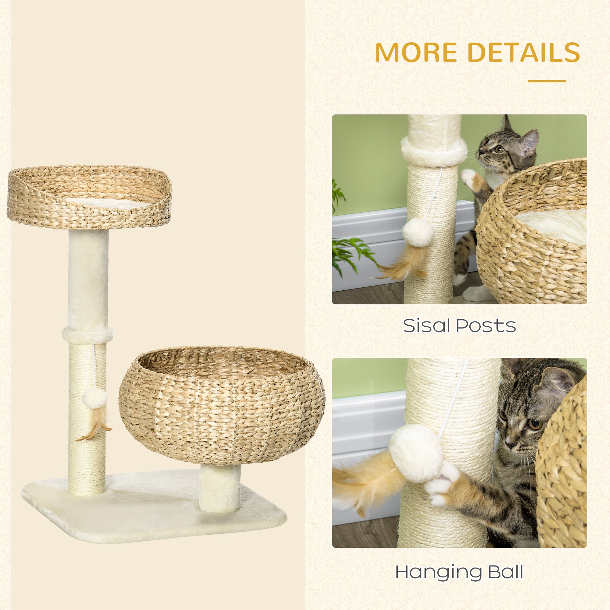 28" Elevated Cat Bed with Sisal Scratching Post Modern Cat Tree with Basket & Toy