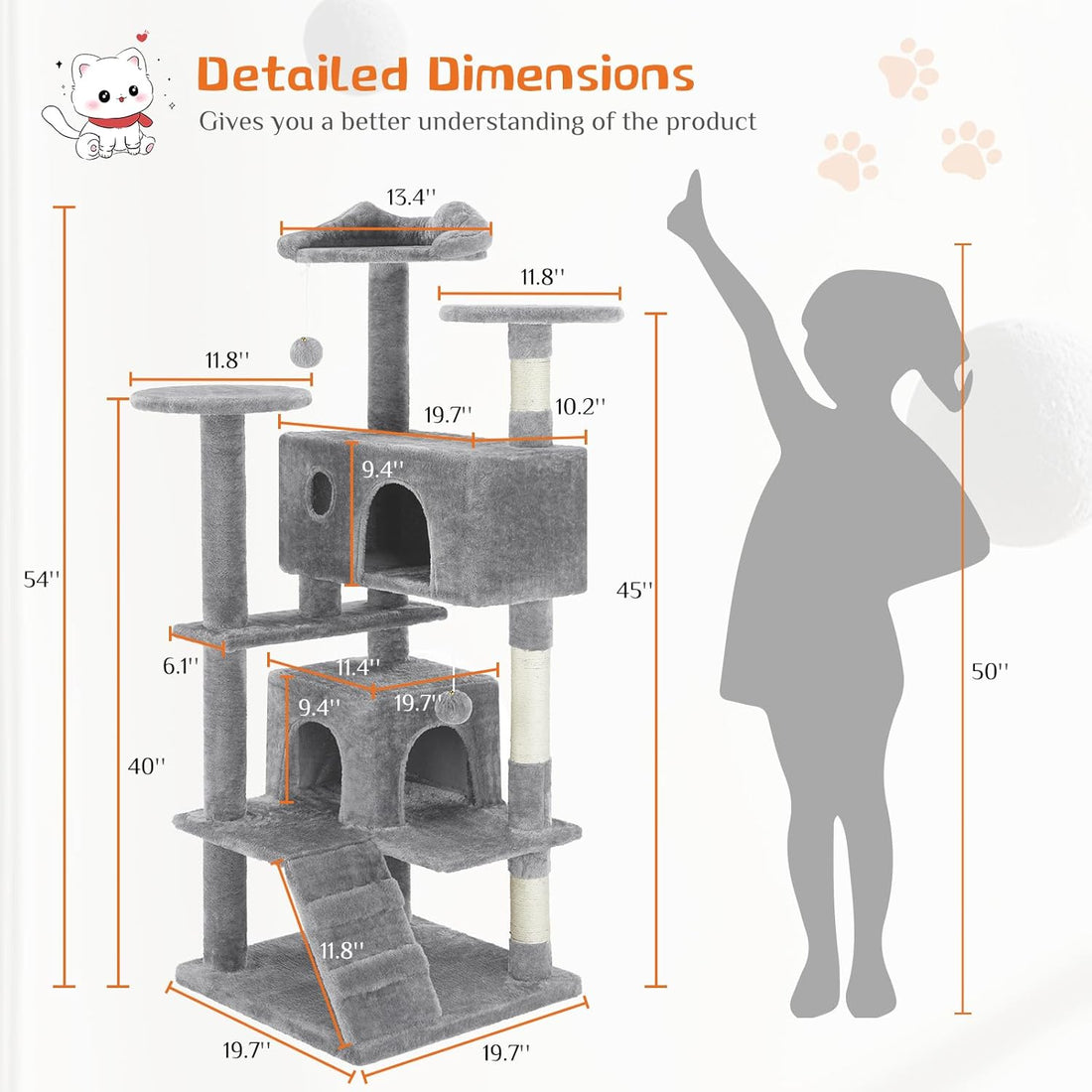 54" Multi-Level Cat Tree Tower Sisal Posts, Ladder & Plush Toys