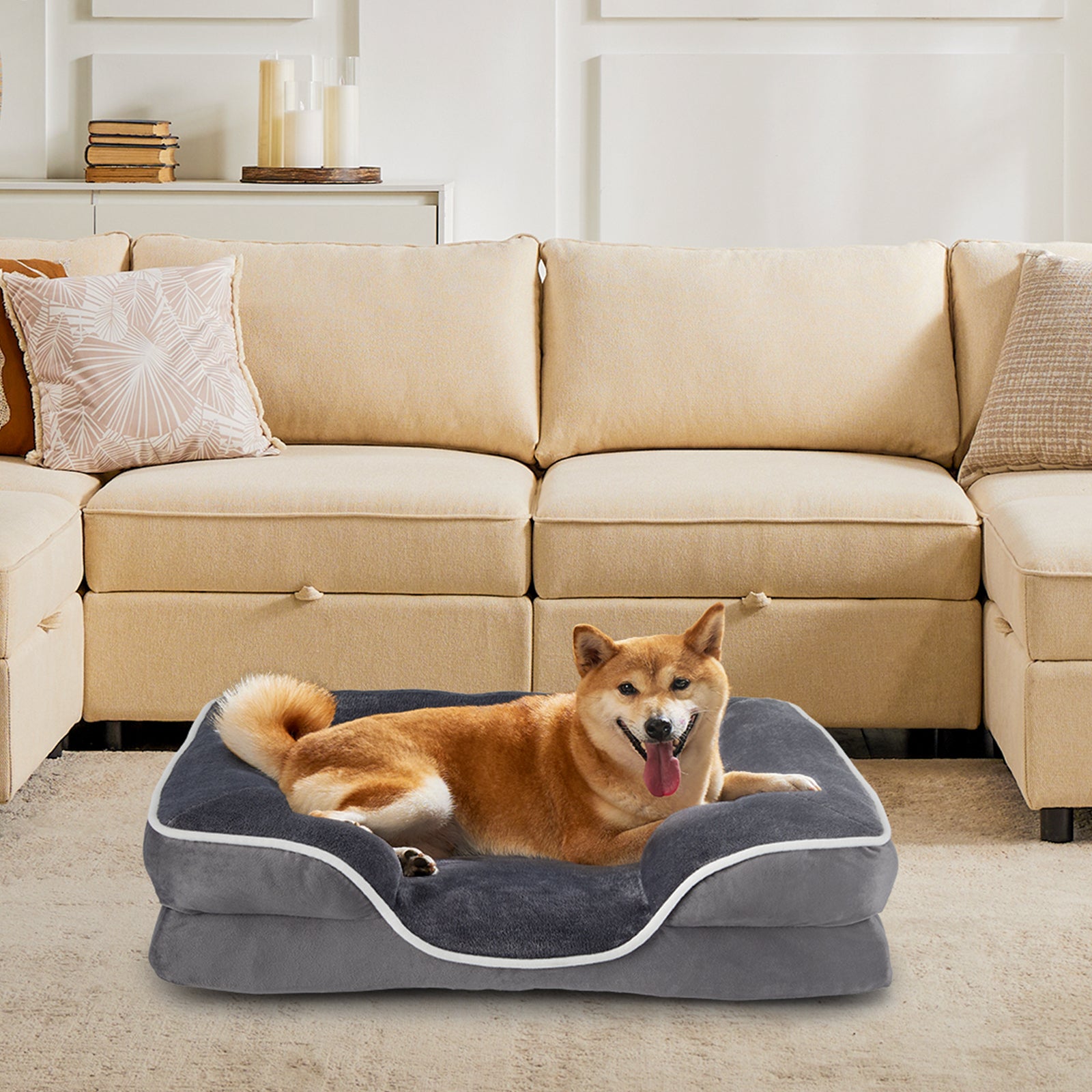 Memory Foam Pet Bed Washable Cover, Non-Slip Base for Small Dogs & Cats