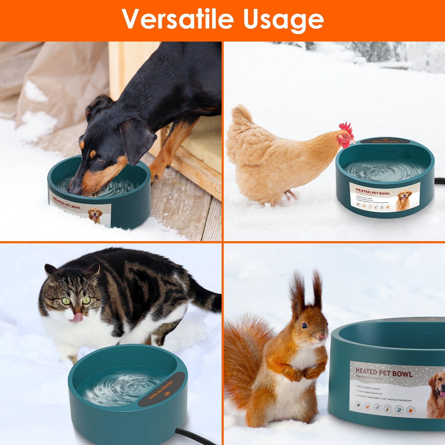 Heated Pet Water Bowl 74.4oz Waterproof Thermal Dog & Cat Feeder