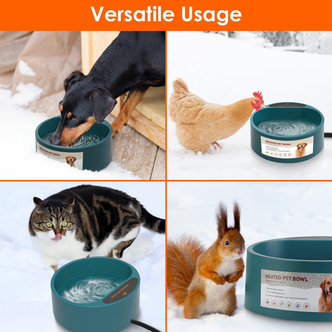 Heated Pet Water Bowl 74.4oz Waterproof Thermal Dog & Cat Feeder