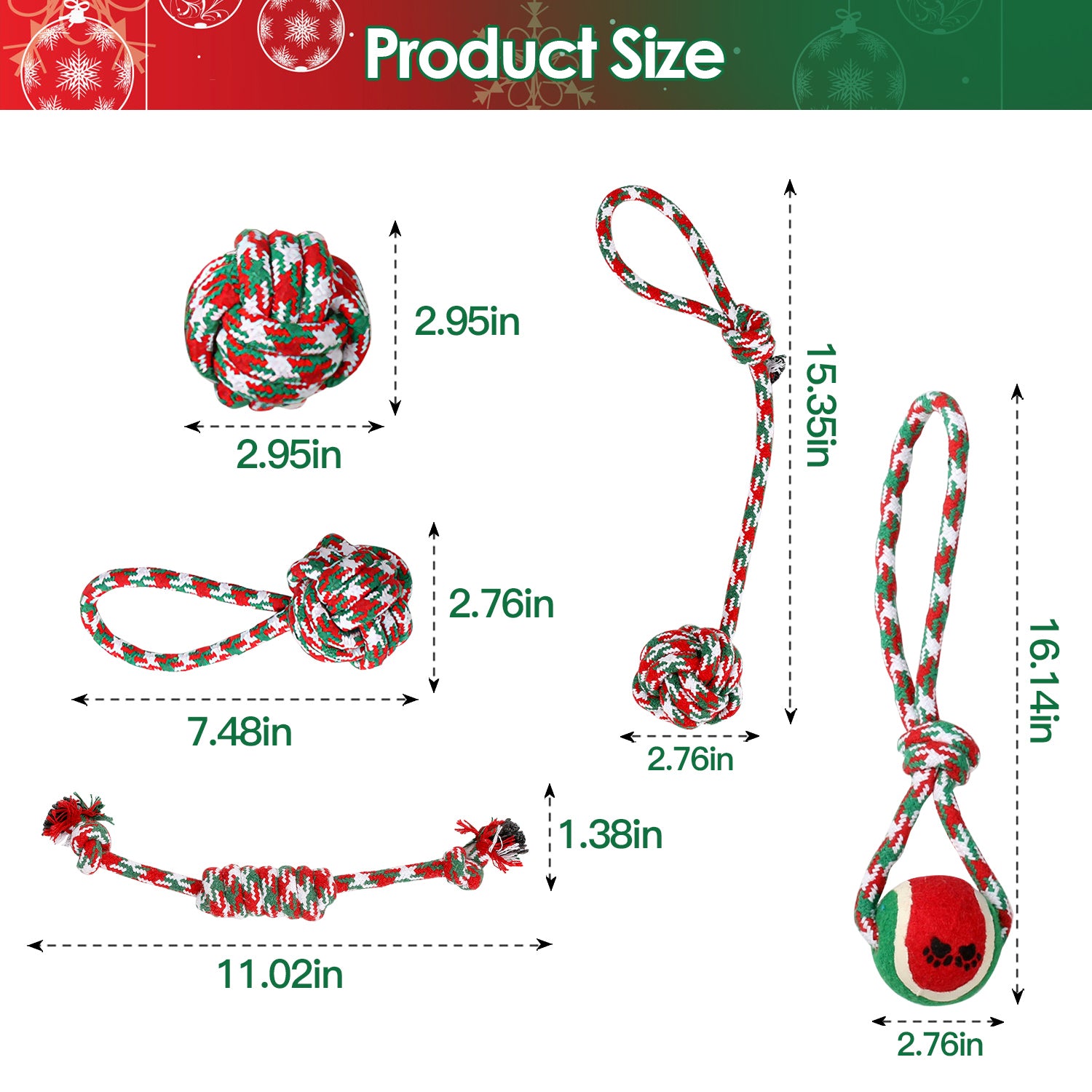 5-Piece Christmas Dog Rope Chew Toy Set Interactive Training & Teething