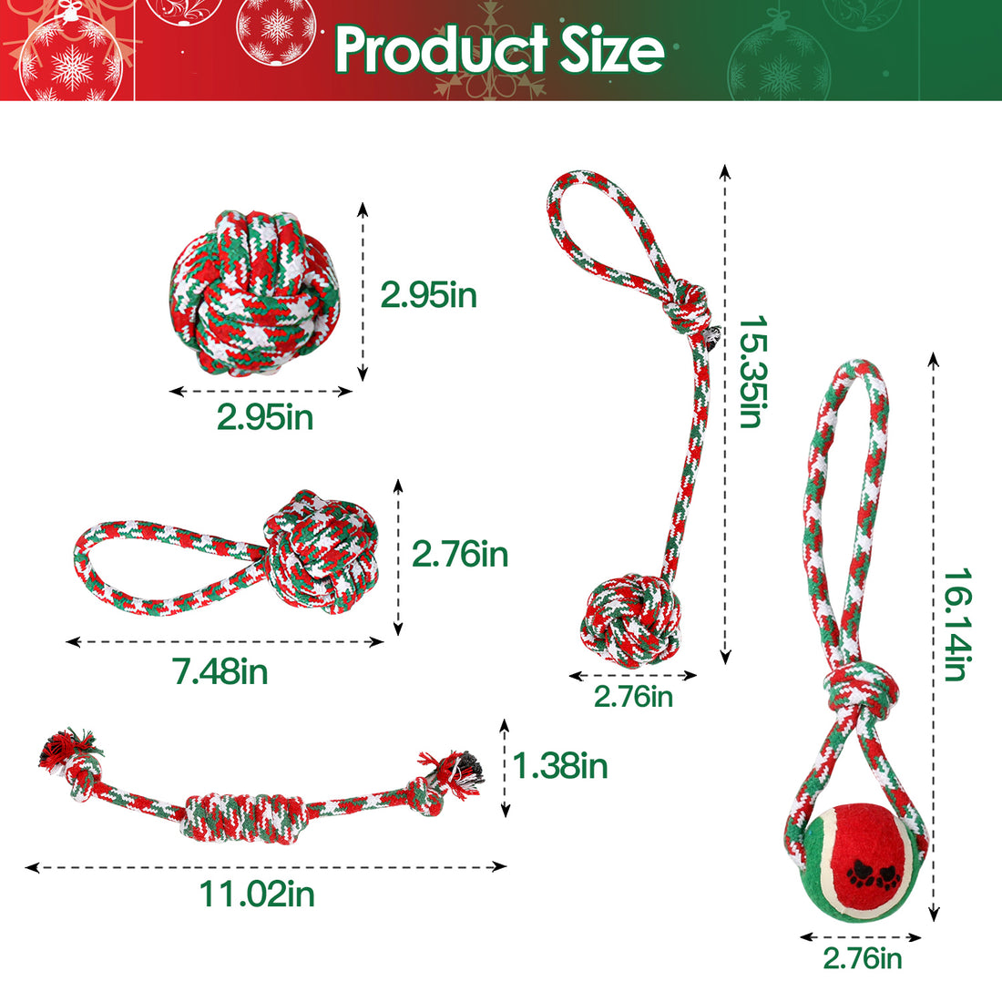 5-Piece Christmas Dog Rope Chew Toy Set Interactive Training & Teething