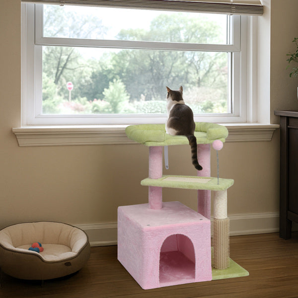 27.5" Multi-Level Cat Tree Scratching Post & Padded Condo for Kittens