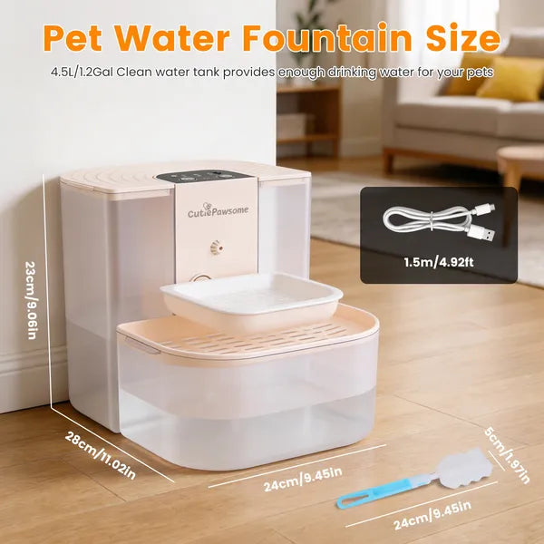 Smart Automatic Pet Water Fountain 4.5L Rechargeable Cat & Dog Dispenser