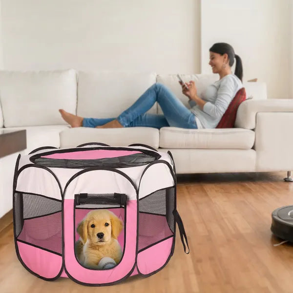 Portable Foldable Pet Playpen with Zippered Top & Bottom