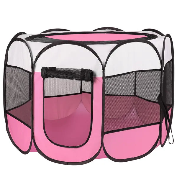 Portable Foldable Pet Playpen with Zippered Top & Bottom