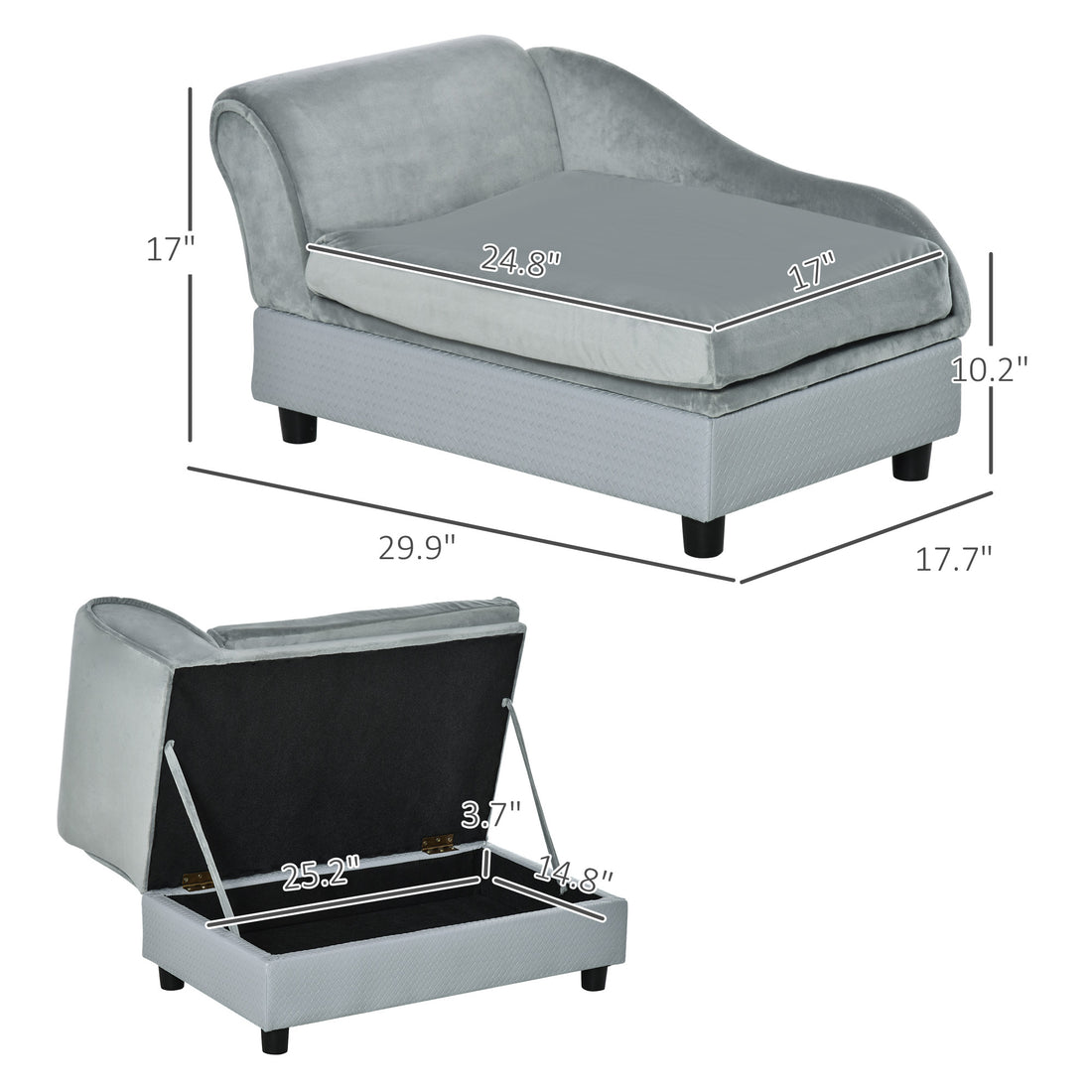 Luxury Dog Sofa Bed with Hidden Storage Modern Pet Couch for Small Dogs