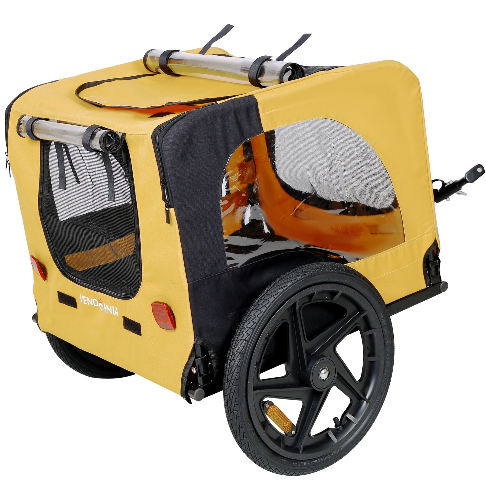 Yellow Foldable Heavy-Duty Dog Stroller with Bike Tow