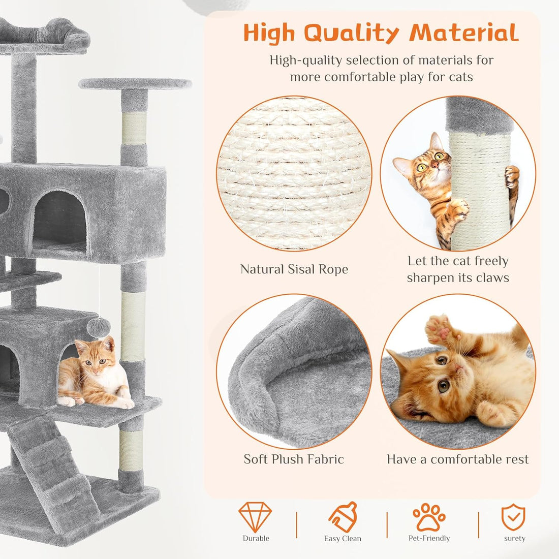 54" Multi-Level Cat Tree Tower Sisal Posts, Ladder & Plush Toys