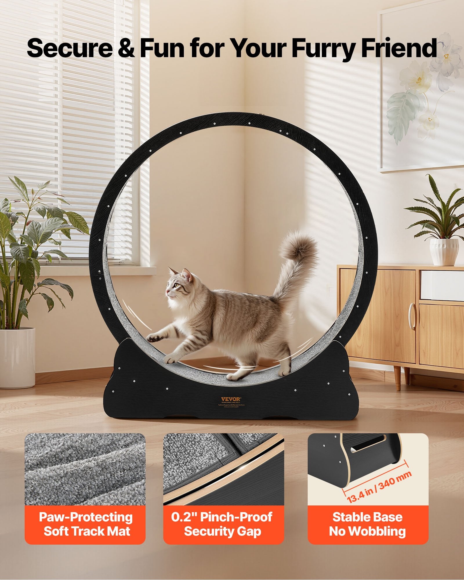 48" Wooden Cat Exercise Wheel Indoor Treadmill for Cats up to 28 lbs