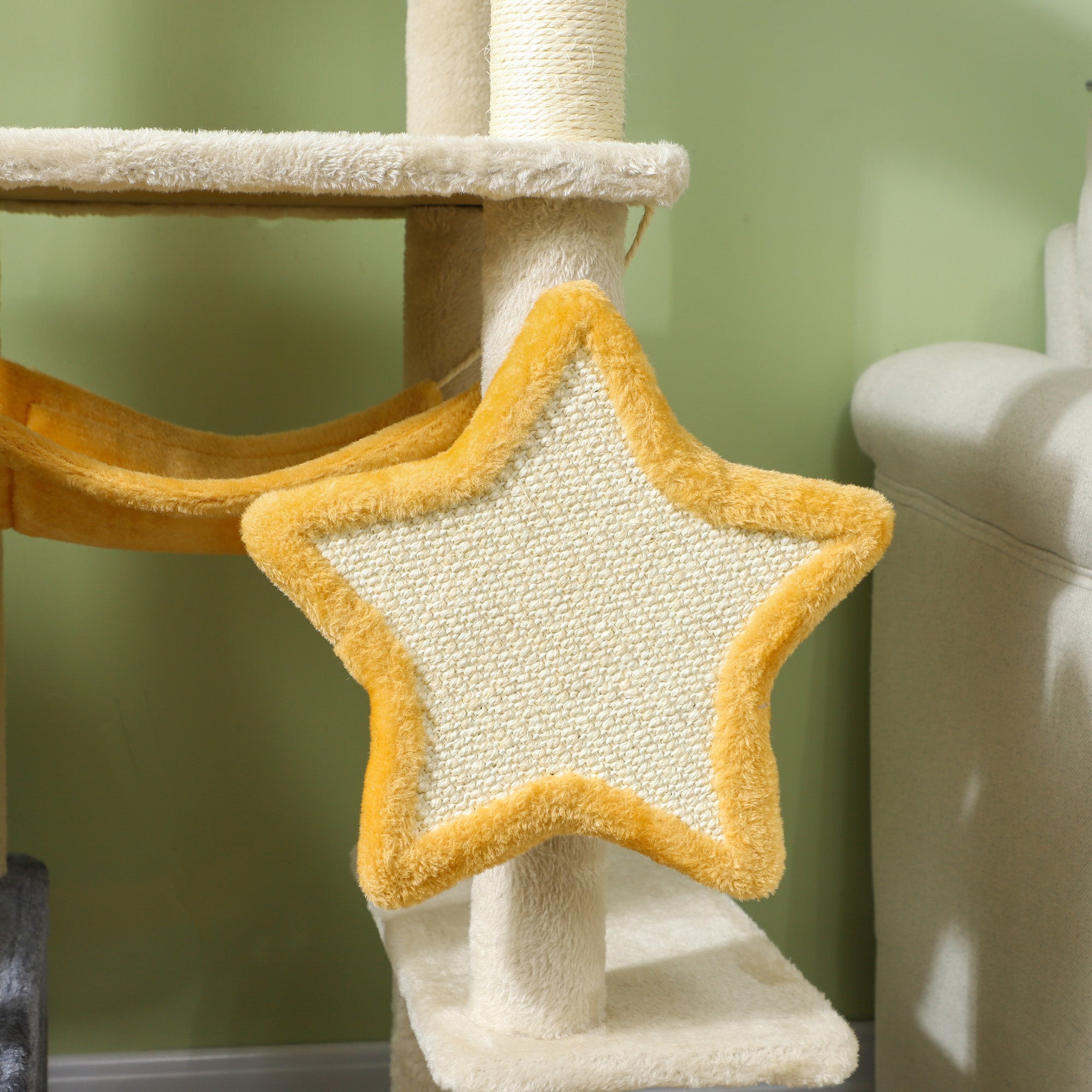 63" Moon & Star Cat Tree Scratching Post, Hammock, Condo, Toys
