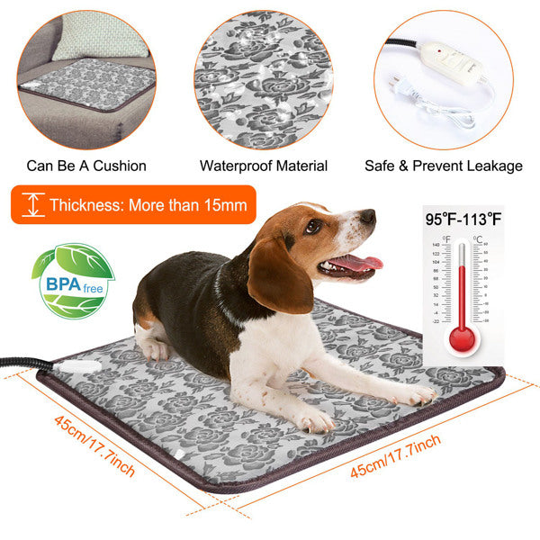 Pet Heating Pad Waterproof Adjustable Warm Blanket with Anti-Bite Steel Rope
