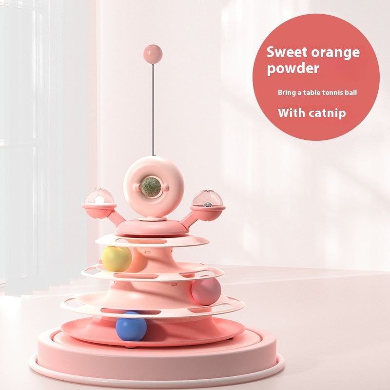 4-Level Interactive Cat Toy Tower with Roller Balls & Puzzle