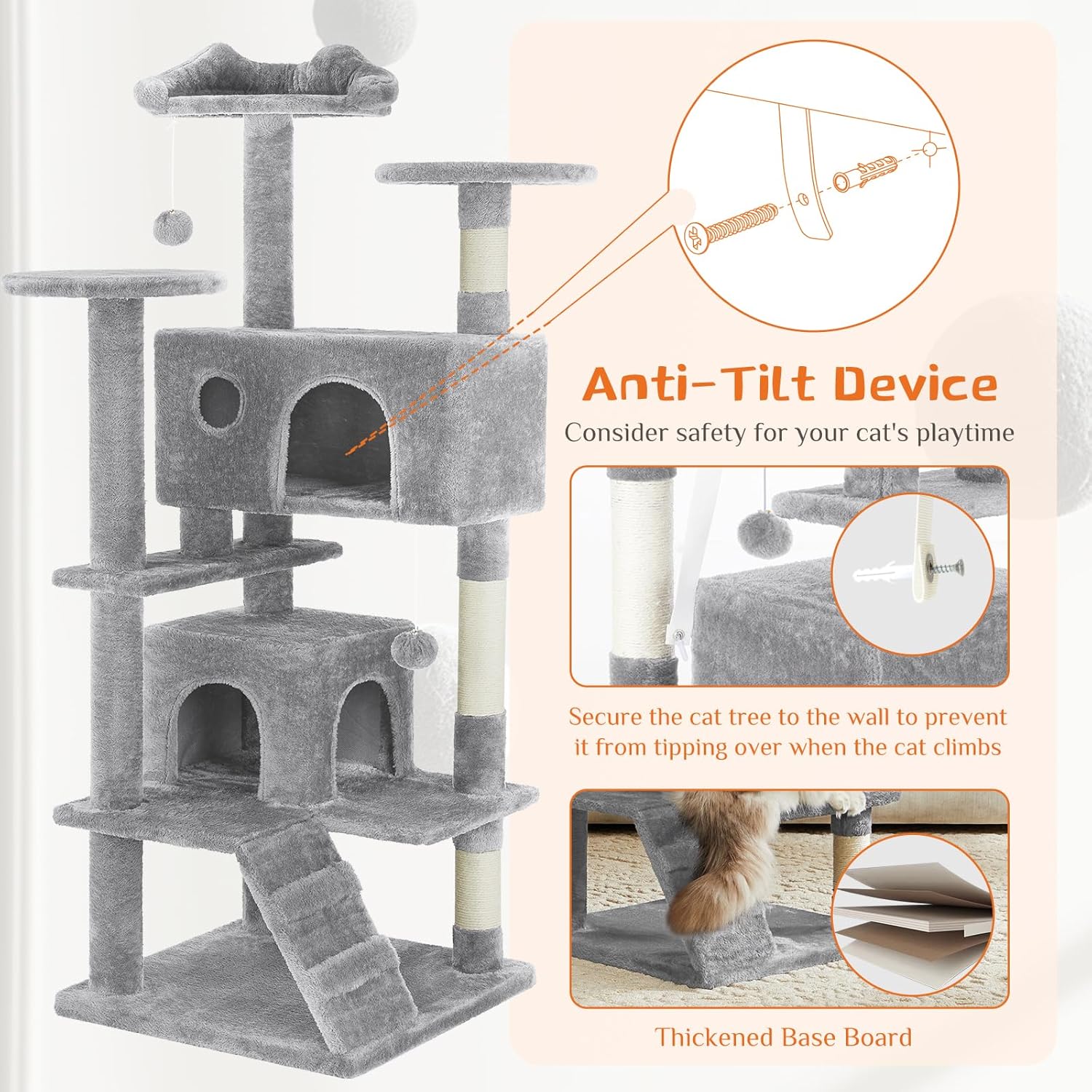 54" Multi-Level Cat Tree Tower Sisal Posts, Ladder & Plush Toys