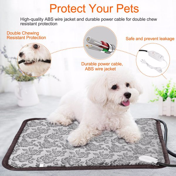 Pet Heating Pad Waterproof Adjustable Warm Blanket with Anti-Bite Steel Rope