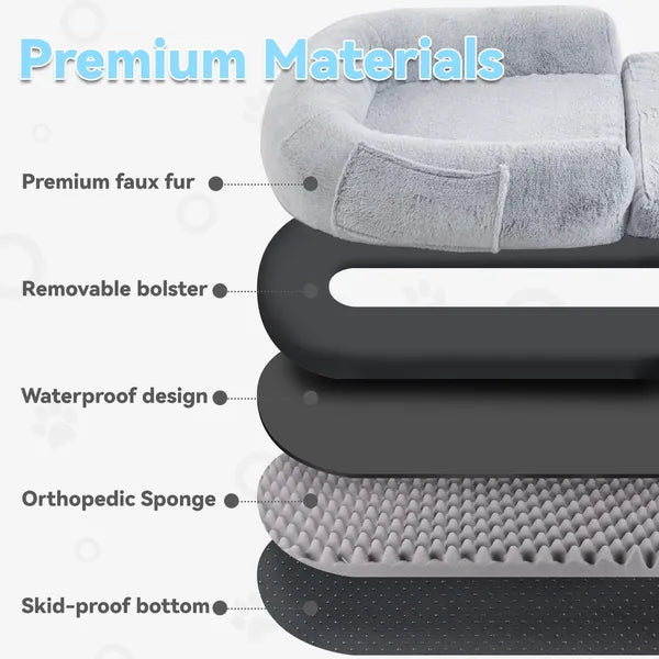 71" Human Dog Bed Foldable Plush Orthopedic Bed for People & Pets