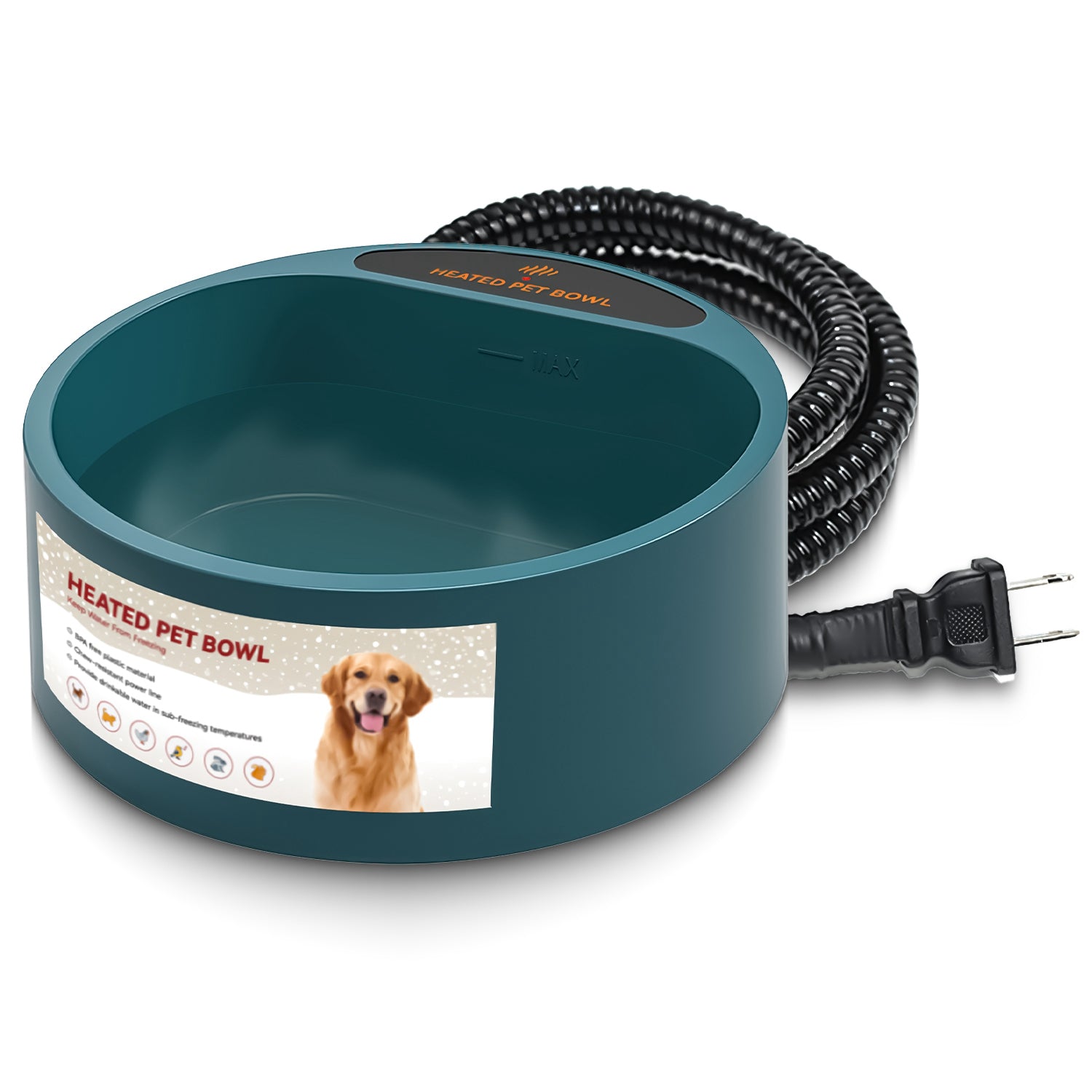 Heated Pet Water Bowl 74.4oz Waterproof Thermal Dog & Cat Feeder