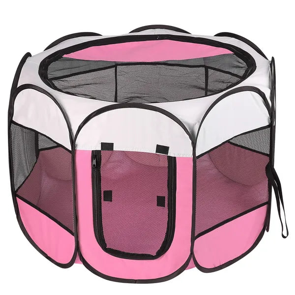 Portable Foldable Pet Playpen with Zippered Top & Bottom