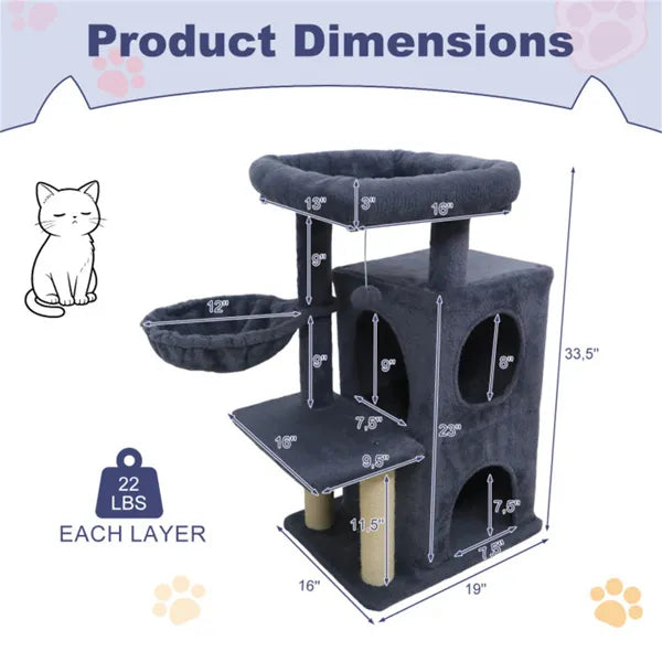 Dark Gray 33.5" Multi-Level Cat Tree with Condo & Scratching Posts