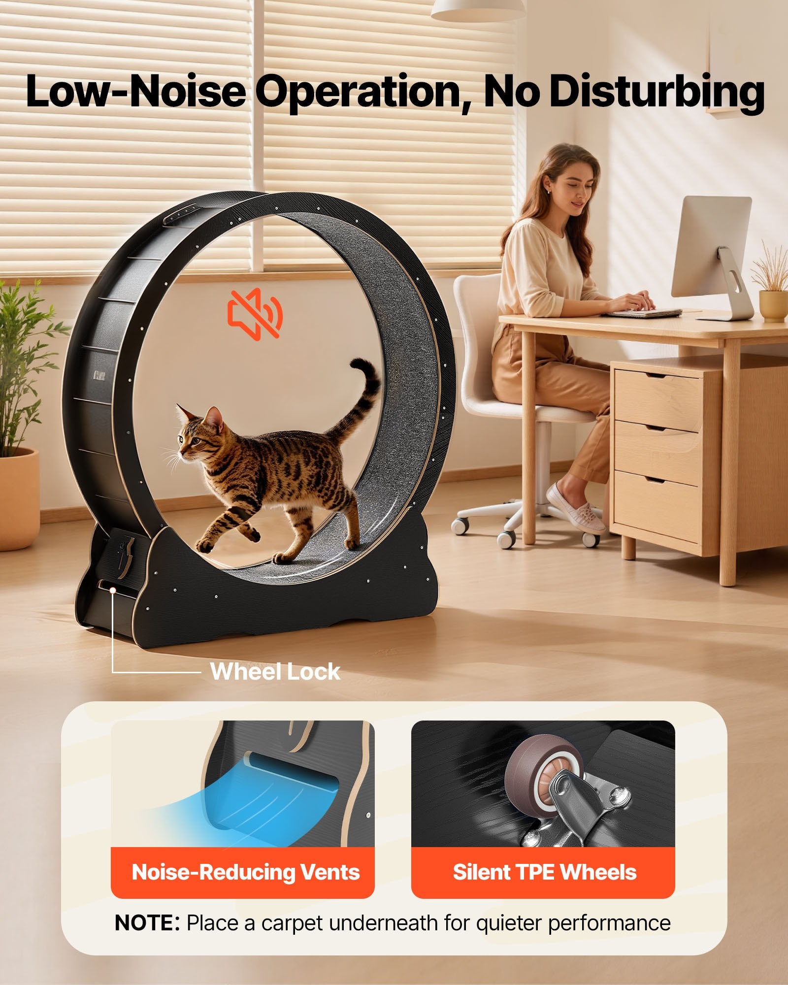 48" Wooden Cat Exercise Wheel Indoor Treadmill for Cats up to 28 lbs