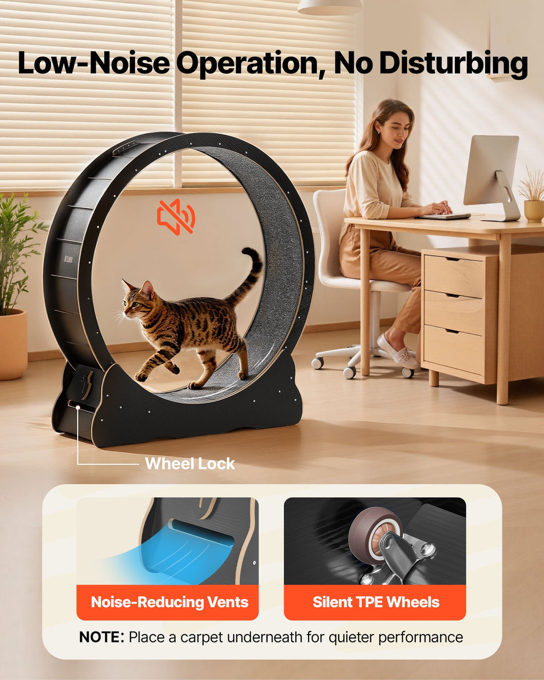 48" Wooden Cat Exercise Wheel Indoor Treadmill for Cats up to 28 lbs