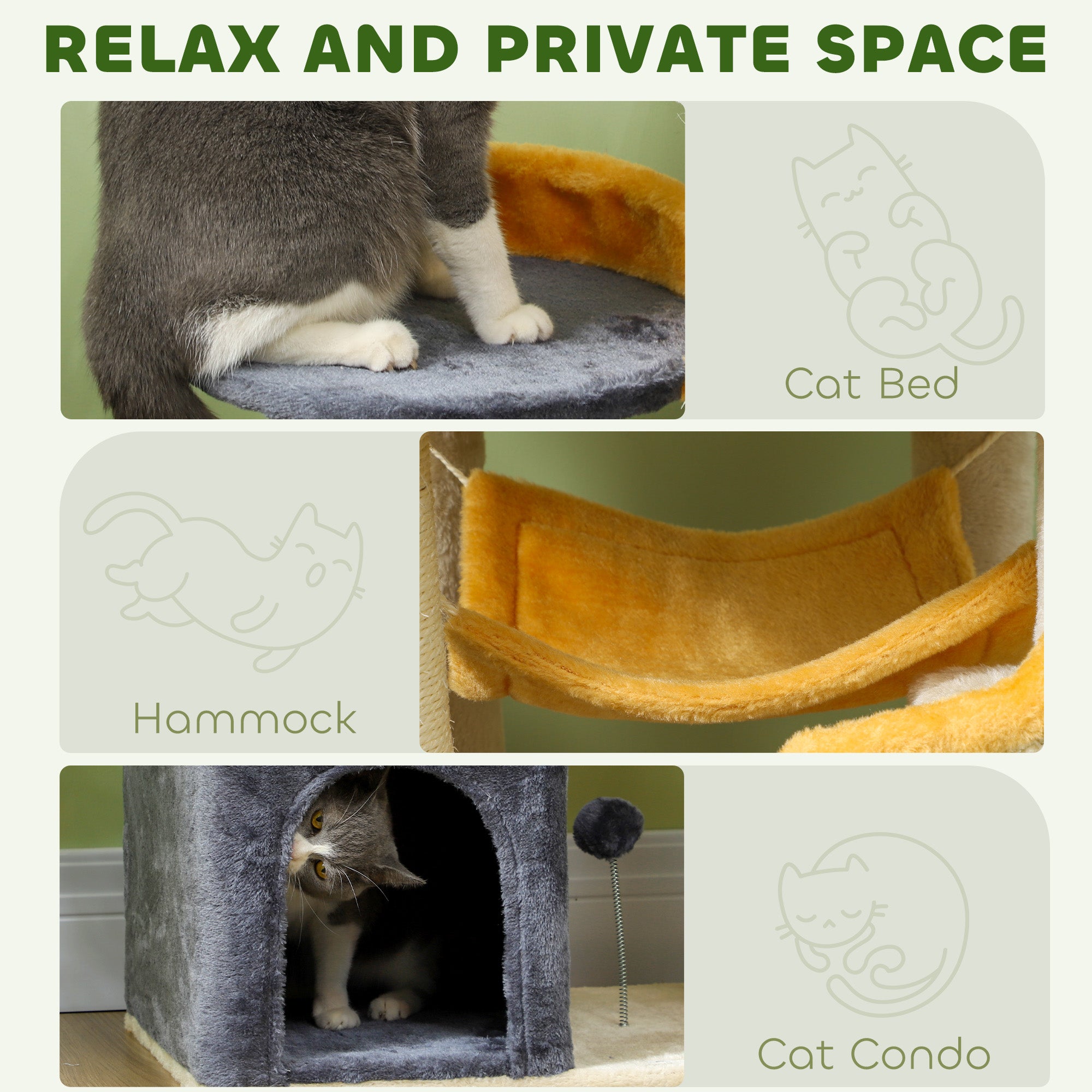 63" Moon & Star Cat Tree Scratching Post, Hammock, Condo, Toys