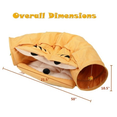 Telescopic Cat Tunnel with Cushioned Bed, Teasing Balls & Zipper Connection