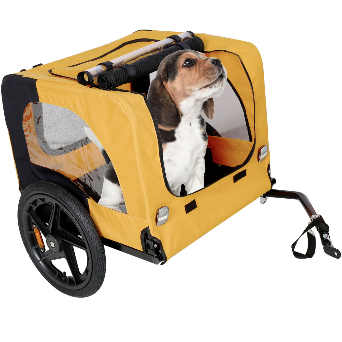 Yellow Foldable Heavy-Duty Dog Stroller with Bike Tow